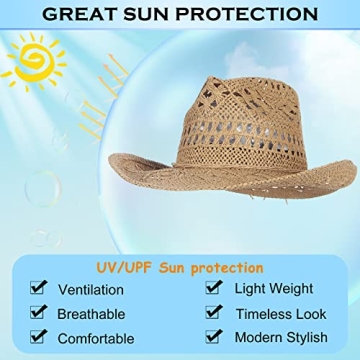 EOZY Summer Cowboy Cowgirl Straw Hat with UPF 50+ Protection