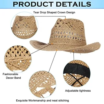 EOZY Summer Cowboy Cowgirl Straw Hat with UPF 50+ Protection