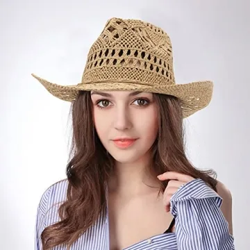 EOZY Summer Cowboy Cowgirl Straw Hat with UPF 50+ Protection
