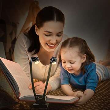Dual Heads Rechargeable Book-Light for Reading at Night in Bed, Warm/White Reading Light with Clamp, 180° Adjustable Mini Clip on Light, Lightweight Eye Care Book Light Perfect for Readers & Kids
