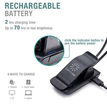 Dual Heads Rechargeable Book-Light for Reading at Night in Bed, Warm/White Reading Light with Clamp, 180° Adjustable Mini Clip on Light, Lightweight Eye Care Book Light Perfect for Readers & Kids