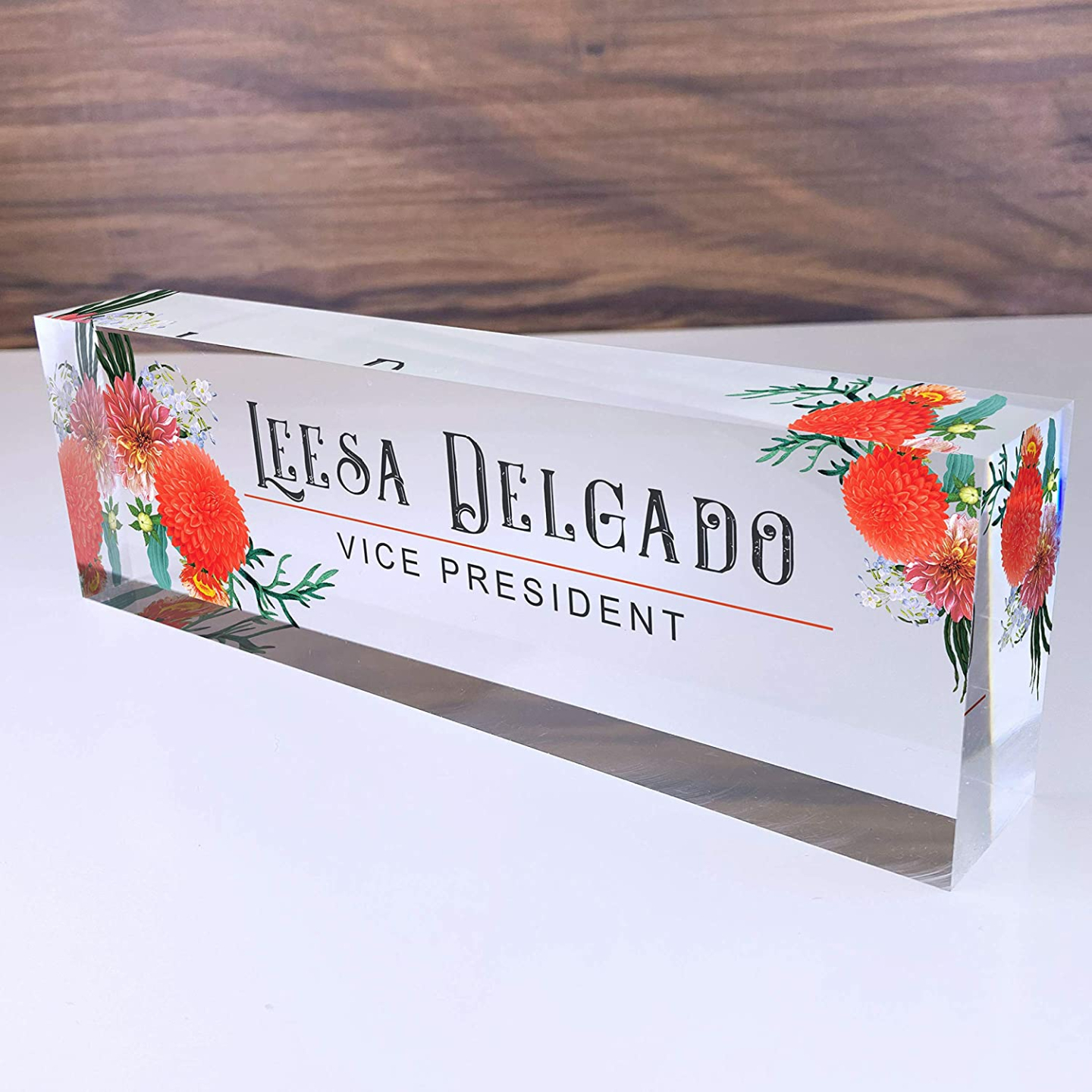 Custom Acrylic Name Plate with Autumn Flowers