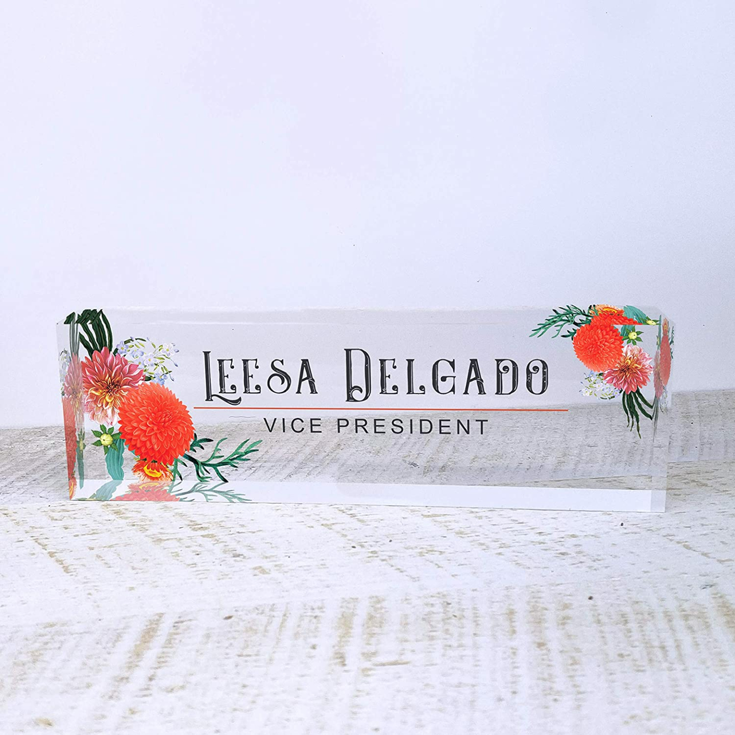 Custom Acrylic Name Plate with Autumn Flowers
