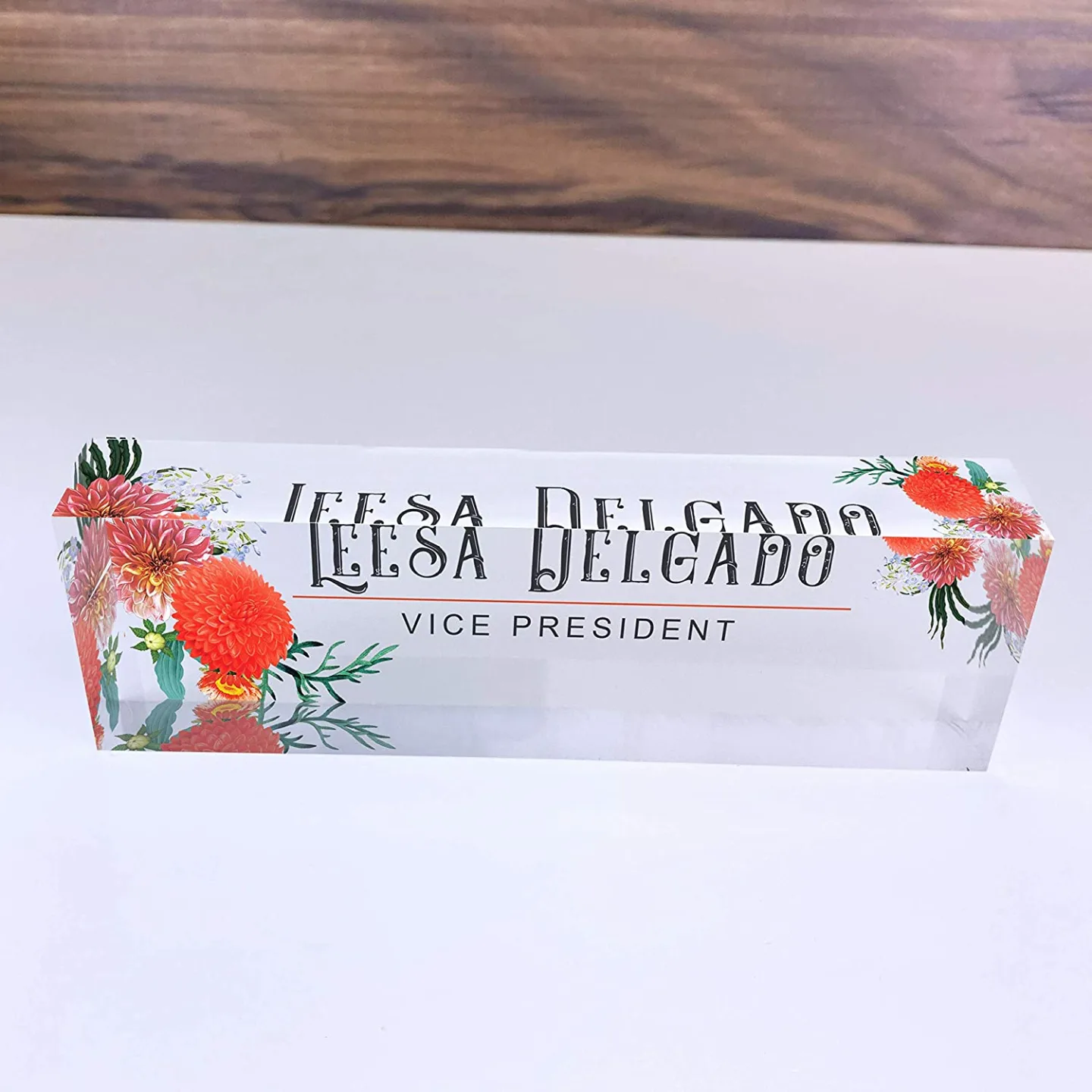 Custom Acrylic Name Plate with Autumn Flowers