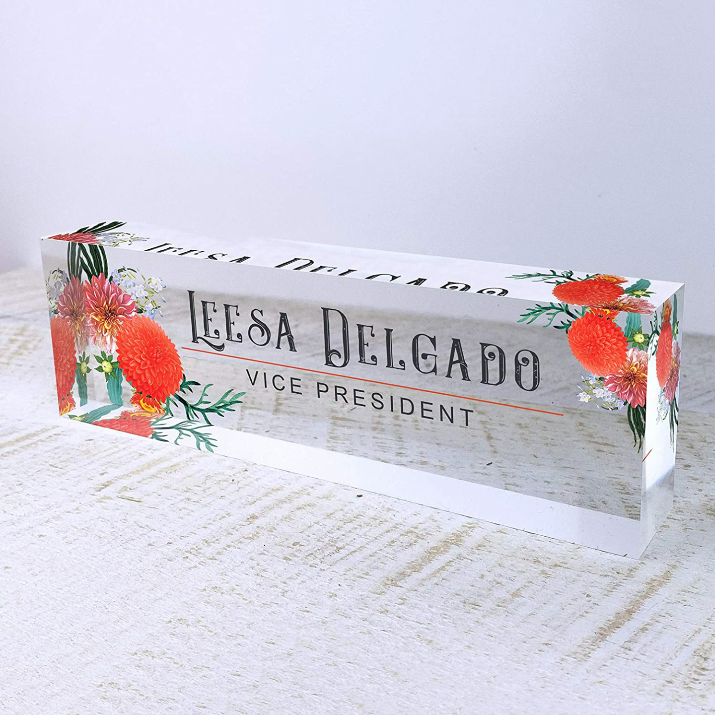 Custom Acrylic Name Plate with Autumn Flowers