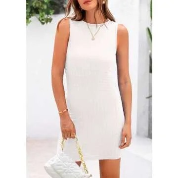 PRETTYGARDEN Summer Dresses for Women 2025 Sleeveless Bodycon Mini Sundress Casual Short Wedding Guest Dress (White,Large)
