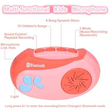HAYXUN Kids Karaoke Machine for Girls with Adjustable Stand, Bluetooth Karaoke Microphone with Vioce Changer, Singing Recorder - Microphones for Singing Birthday for Girls Boys-Pink, MTK027A-2B/G
