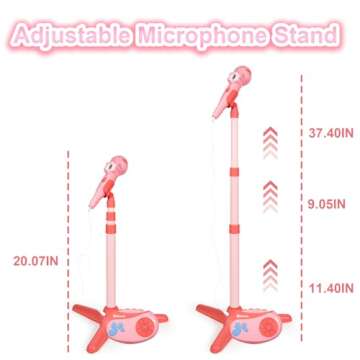 HAYXUN Kids Karaoke Machine for Girls with Adjustable Stand, Bluetooth Karaoke Microphone with Vioce Changer, Singing Recorder - Microphones for Singing Birthday for Girls Boys-Pink, MTK027A-2B/G
