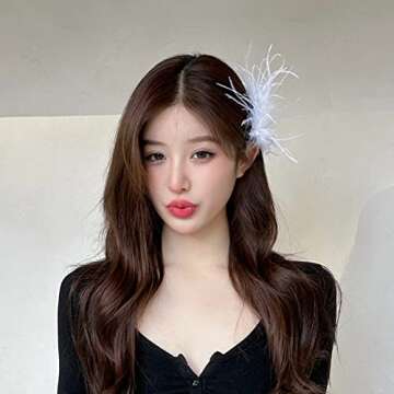 4 Pcs Ostrich Feather Hair Clips Retro Hairgrip Vintage Elegant Luxury Headpiece Bride Party Festival Wedding Jewelry Accessories for Women (Black+White)