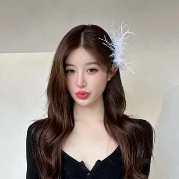 4 Pcs Ostrich Feather Hair Clips Retro Hairgrip Vintage Elegant Luxury Headpiece Bride Party Festival Wedding Jewelry Accessories for Women (Black+White)