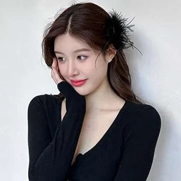 4 Pcs Ostrich Feather Hair Clips Retro Hairgrip Vintage Elegant Luxury Headpiece Bride Party Festival Wedding Jewelry Accessories for Women (Black+White)