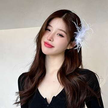 4 Pcs Ostrich Feather Hair Clips Retro Hairgrip Vintage Elegant Luxury Headpiece Bride Party Festival Wedding Jewelry Accessories for Women (Black+White)