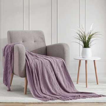 BOURINA Light Lavender Throw Blanket 50x60 Inches Throw Textured Solid Soft Sofa Couch Decorative Knit Blanket