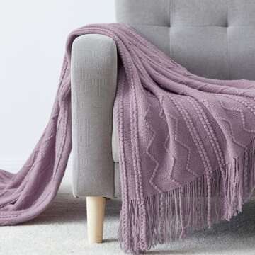 BOURINA Light Lavender Throw Blanket 50x60 Inches Throw Textured Solid Soft Sofa Couch Decorative Knit Blanket