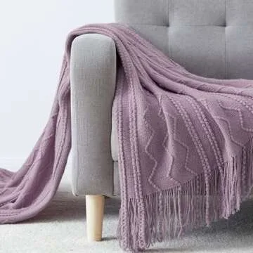 BOURINA Light Lavender Throw Blanket 50x60 Inches Throw Textured Solid Soft Sofa Couch Decorative Knit Blanket