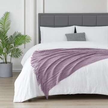 BOURINA Light Lavender Throw Blanket 50x60 Inches Throw Textured Solid Soft Sofa Couch Decorative Knit Blanket