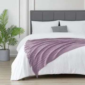 BOURINA Light Lavender Throw Blanket 50x60 Inches Throw Textured Solid Soft Sofa Couch Decorative Knit Blanket
