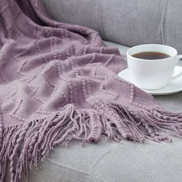 BOURINA Light Lavender Throw Blanket 50x60 Inches Throw Textured Solid Soft Sofa Couch Decorative Knit Blanket