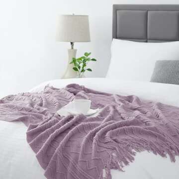 BOURINA Light Lavender Throw Blanket 50x60 Inches Throw Textured Solid Soft Sofa Couch Decorative Knit Blanket