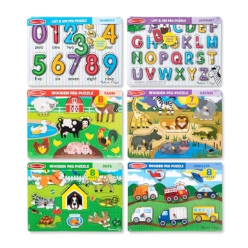 Melissa & Doug Wooden Peg Puzzle Set for Kids 2-5