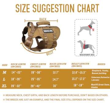 DNALLRINO Service Dog Harness for Large Dog, Military Mesh Breathable Dog Lift Harness with Molle Ve...