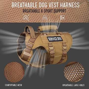 DNALLRINO Service Dog Harness for Large Dog, Military Mesh Breathable Dog Lift Harness with Molle Vest, Tactical Dog Harness with 39g Metal Buckle for Training Hiking Walking