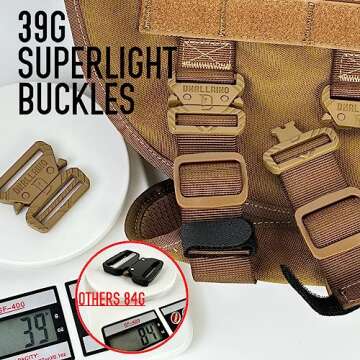 DNALLRINO Service Dog Harness for Large Dog, Military Mesh Breathable Dog Lift Harness with Molle Vest, Tactical Dog Harness with 39g Metal Buckle for Training Hiking Walking