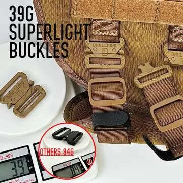 DNALLRINO Service Dog Harness for Large Dog, Military Mesh Breathable Dog Lift Harness with Molle Vest, Tactical Dog Harness with 39g Metal Buckle for Training Hiking Walking