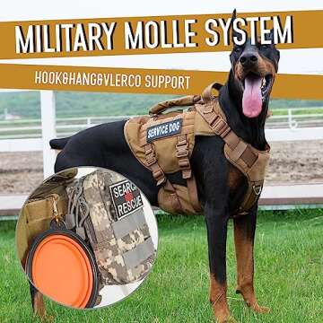DNALLRINO Service Dog Harness for Large Dog, Military Mesh Breathable Dog Lift Harness with Molle Vest, Tactical Dog Harness with 39g Metal Buckle for Training Hiking Walking