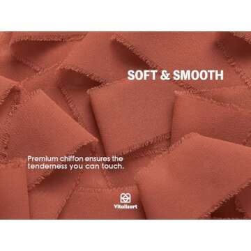 Vitalizart Rust Red Handmade Chiffon Silk Ribbon Fringe 3 Rolls 1.5" x 21 Yd Frayed Edges Ribbons for Wedding Invitations Bridal Bouquets Gifts Wrapping Crafts Holiday Decor