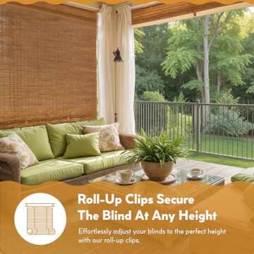 Radiance Cordless Bamboo Blinds - Waterproof Roller Shades for Porch, Patio & Interior Windows - Roll-up Bamboo Shades for Inside Mount - Indoor & Outdoor Privacy Screen, Cocoa, 72"W x 72"L - 3370772E