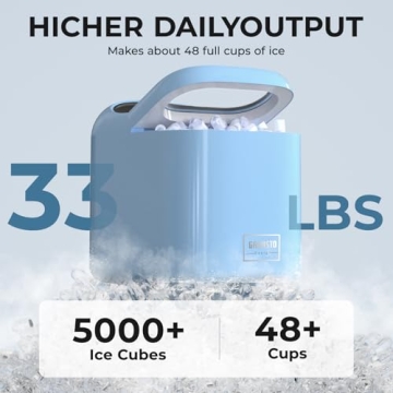 Ice Makers Countertop, 9 Cubes Ready in 6 Mins, High Capacity 33lbs/Day, One-Click Operation, Self-Cleaning Countertop Ice Machine with Ice Scoop/Ice Basket for Home/Kitchen/Office (Blue)