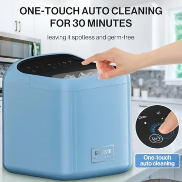 Ice Makers Countertop, 9 Cubes Ready in 6 Mins, High Capacity 33lbs/Day, One-Click Operation, Self-Cleaning Countertop Ice Machine with Ice Scoop/Ice Basket for Home/Kitchen/Office (Blue)