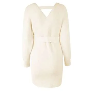 Mansy Women's Sexy Cocktail Batwing Long Sleeve Backless Mock Wrap Knit Sweater Mini Dress