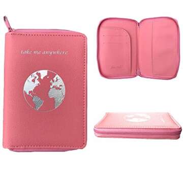 Passport Holder with Unique Zipper Closure - Multiple Colors & Travel Quotes - RFID Blocking Security Travel Wallet - Holder Protector Case for Passports, Cards, Cash and Travel Documents (Blush)
