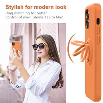 MOCCA Compatible with iPhone 13 Pro Max Case 6.7inch with Ring Kickstand | Liquid Silicone|Microfiber Linner|Anti-Scratch Full-Body Shockproof Protective Case for iPhone 13 Pro Max Women-Bright Orange