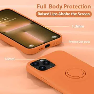 MOCCA Compatible with iPhone 13 Pro Max Case 6.7inch with Ring Kickstand | Liquid Silicone|Microfiber Linner|Anti-Scratch Full-Body Shockproof Protective Case for iPhone 13 Pro Max Women-Bright Orange