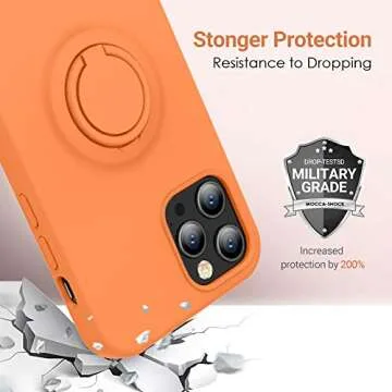 MOCCA Compatible with iPhone 13 Pro Max Case 6.7inch with Ring Kickstand | Liquid Silicone|Microfiber Linner|Anti-Scratch Full-Body Shockproof Protective Case for iPhone 13 Pro Max Women-Bright Orange