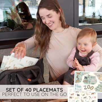 Stylish Disposable Placemats for Babies - 40 Easy to Use Sticky Toddler Placemats Keep Your Dining or Restaurant Table Clean - Entertaining Mats are a Must Have Essential for Eating Out or Travelling