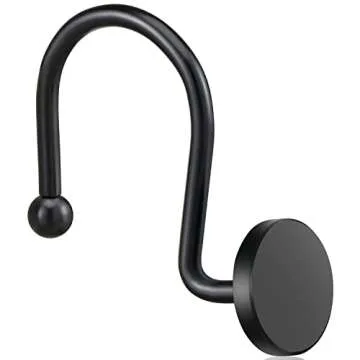 CHICTIE Black Shower Curtain Hooks, Rustproof Shower Curtain Rings for Bathroom, Metal Shower Hooks ...