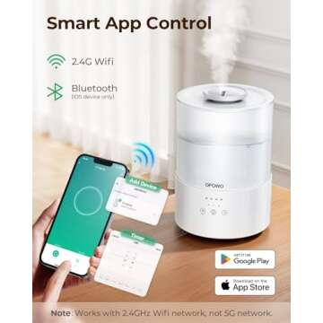 OPOWO Humidifiers for Bedroom Large Room, 2.5L Cool Mist Humidifiers for Baby Plants, Top Fill Air Humidifier for Home with Night Lights, Smart Wifi App Control, 38H Max Runtime, Timer, Sleep Mode