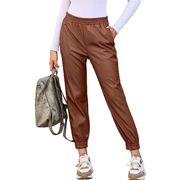 Dokotoo Leather Pants Trendy Elastic Womens Fashion pants High Waisted Cargo Pants Women 2023 Fall W...
