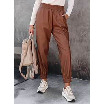 Dokotoo Trendy High Waist Leather Pants for Women