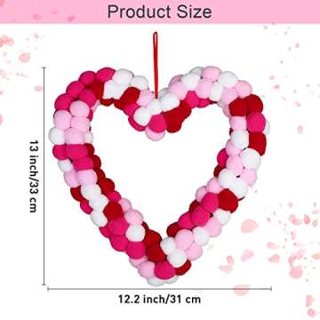 ANVAVO Valentine's Day Wool Felt Pom Pom Wreath 13 Inch Valentine Heart Wreath Front Door Felt Ball ...