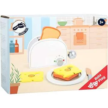 Small Foot Wooden Toys Breakfast Set Including Toaster, Toast and Much More a Complete playset for Play Kitchens Designed for Children Ages 3+, Multi (10594)