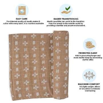 Crane Baby Soft Muslin Swaddle Blanket, Soft Swaddle Wrap for Boys and Girls, Copper Dash, 47" x 47"