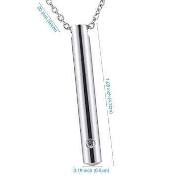Slender Crystal Cylinder Cremation Urn Necklace in Stainless Steel, Minimalist Memorial Remembrance ...