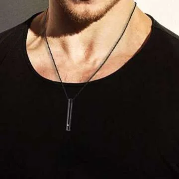 Slender Crystal Cylinder Cremation Urn Necklace in Stainless Steel, Minimalist Memorial Remembrance Gift, Secret Message Vial, Stash Locket Necklace, Gift for Loss Necklace (Black)