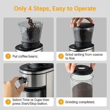 Ollygrin Electric Burr Coffee Grinder 30 Settings Stainless Steel