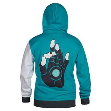 JINX Overwatch Ultimate Symmetra Men's Gamer Zip-Up Hoodie, Teal, Medium